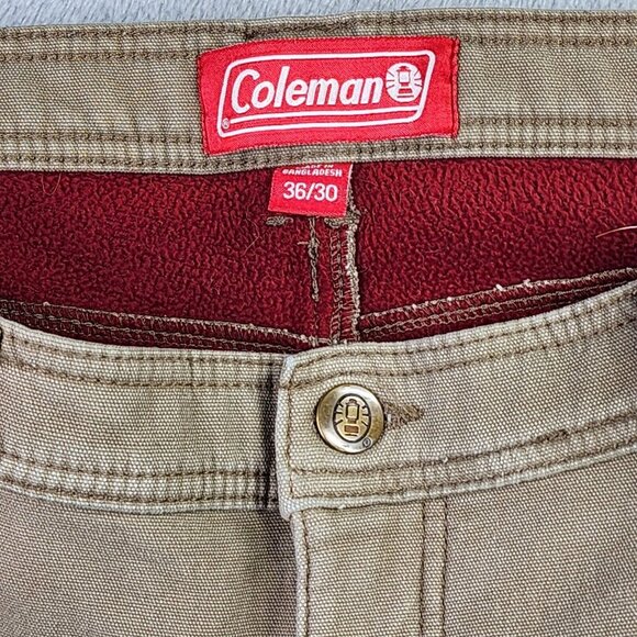 Coleman Fleece Lined Carpenter Pants Men 36 x 30 Tan Utility Stretch Canvas Work - Picture 3 of 11